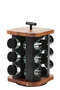 CASA Acacia Lux Carrusel De Hierbas 12 Botes Rotacion De 360° Negro, Natural