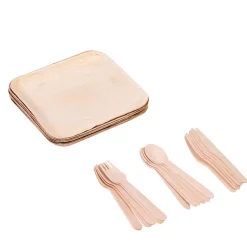 CASA Areca Leaf Platos 6 Unidades Con Cubierto Natural