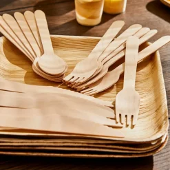 CASA Areca Leaf Platos 6 Unidades Con Cubierto Natural