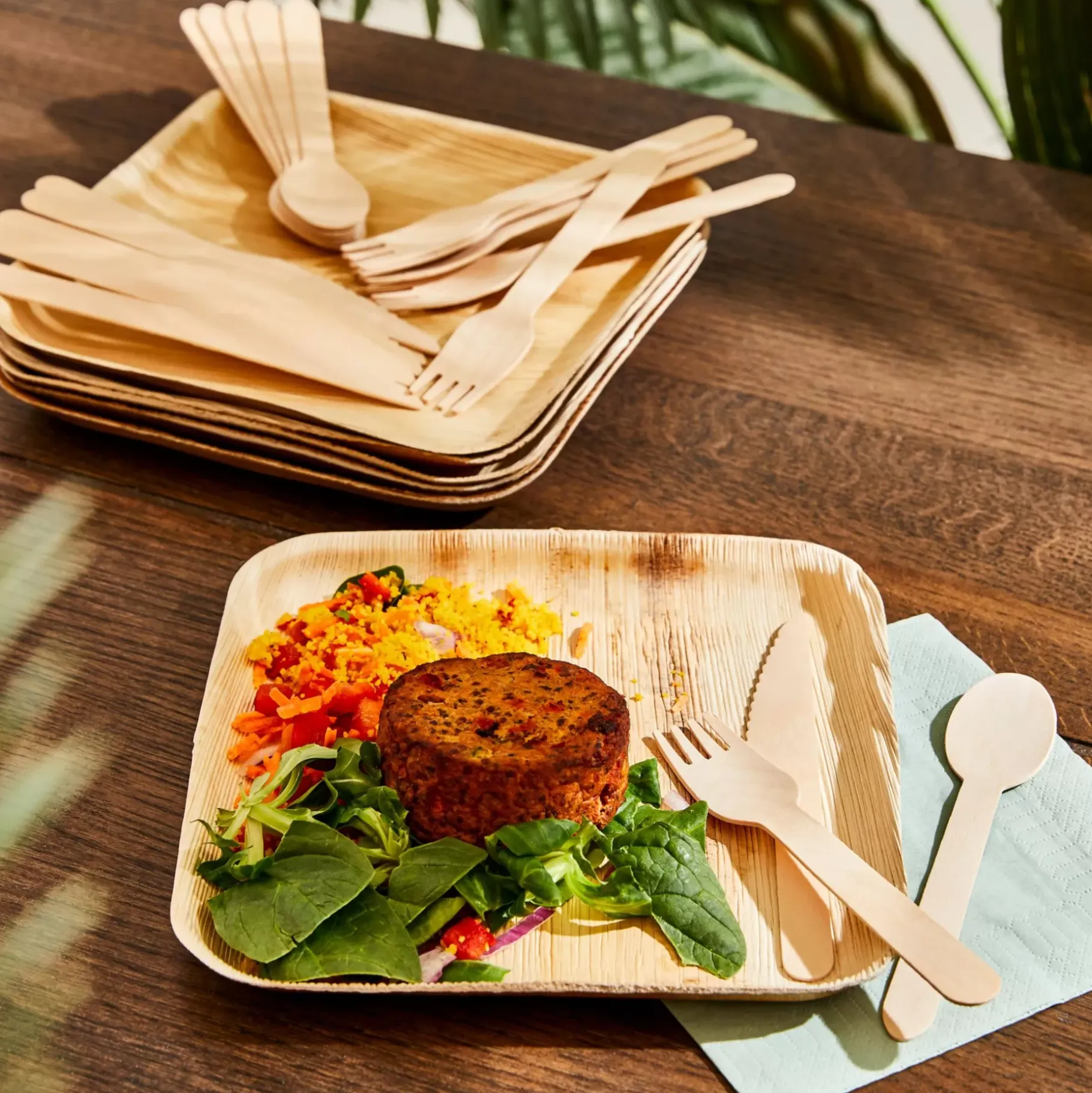 CASA Areca Leaf Platos 6 Unidades Con Cubierto Natural