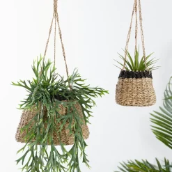 CASA Baku Macetero Colgante Negro, Natural