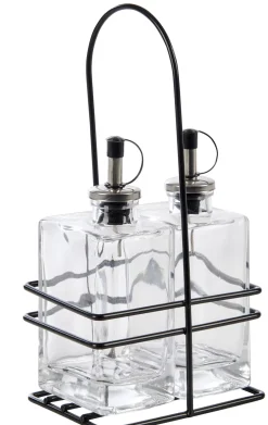 CASA Bistro Aceitera Y Vinagrera En Soporte Negro, Transparente