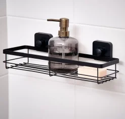 CASA Industria Cesta De Ducha Con Ventosas Negro