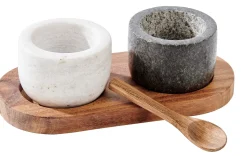 CASA Marble Pimentero/Salero Con Cuchara Y Sop. Negro, Blanco, Natural