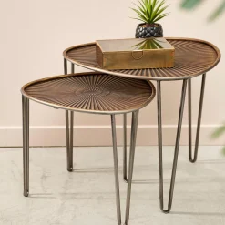 CASA Ovo Mesas Auxiliares Juego De 2 38X38X35Cm/46.5X46.5X41Cm Plateado, Cobrizo