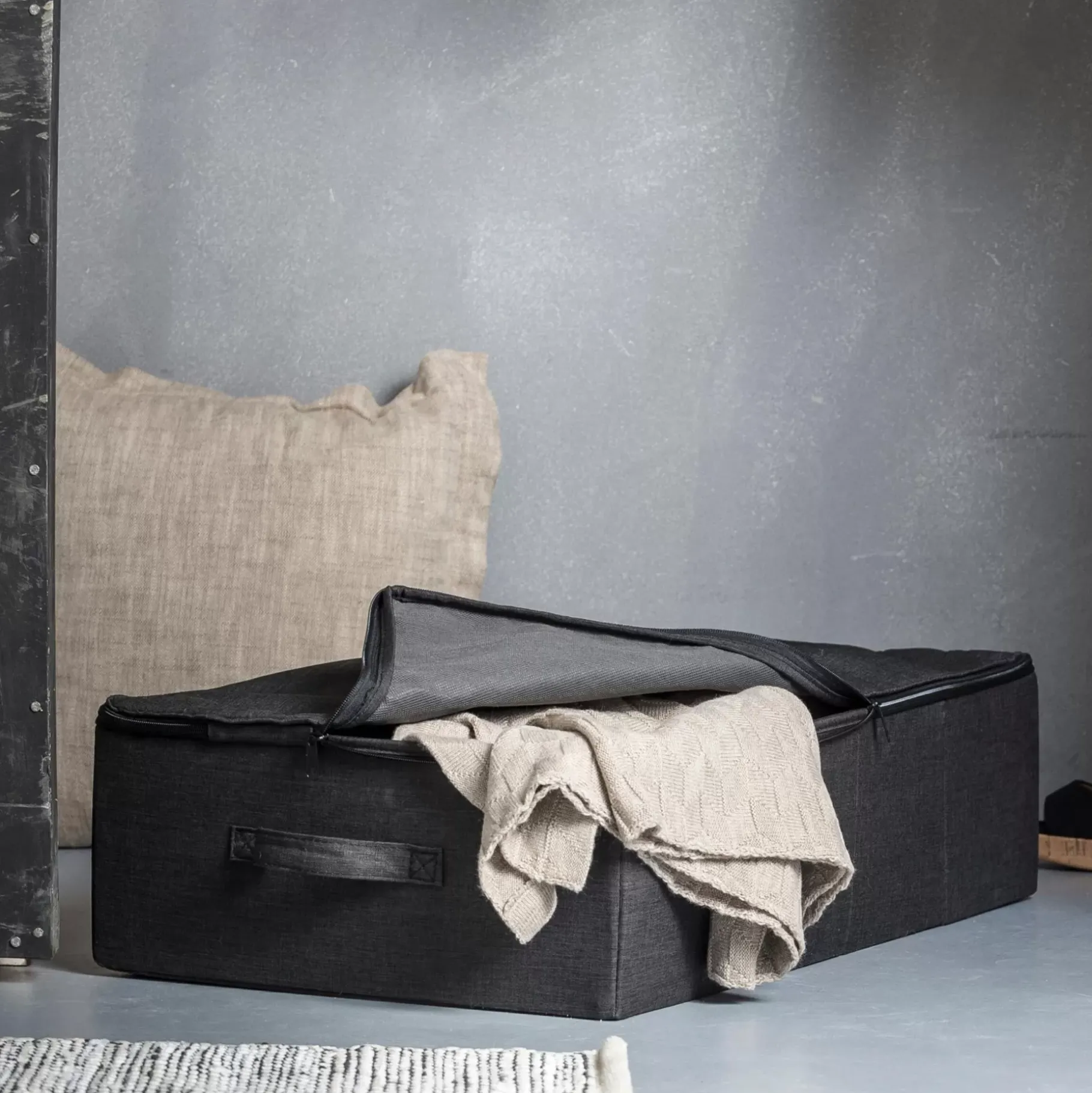 CASA Rango Caja De Almacenaje Con Cierre De Cremallera Gris Oscuro