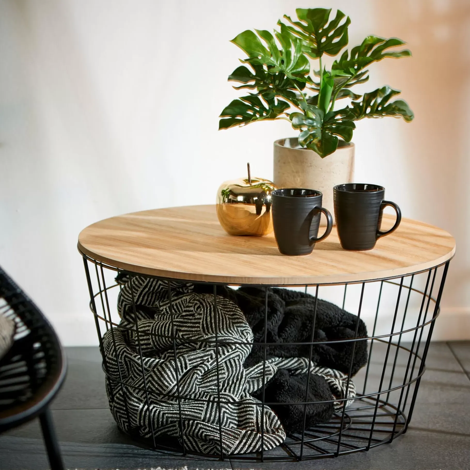 CASA Wire Xl Mesa Auxiliar Xl Negro, Natural